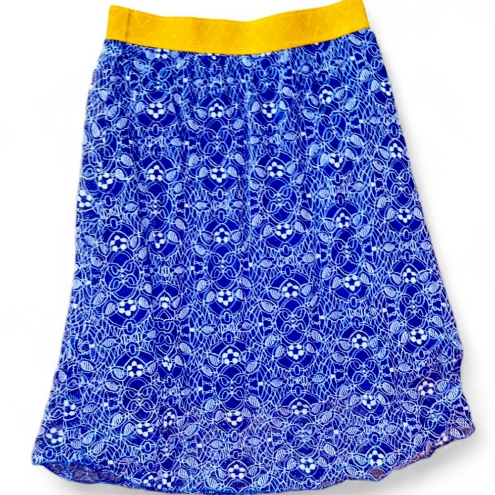 LuLaRoe Blue and Yellow A-Line Midi Skirt